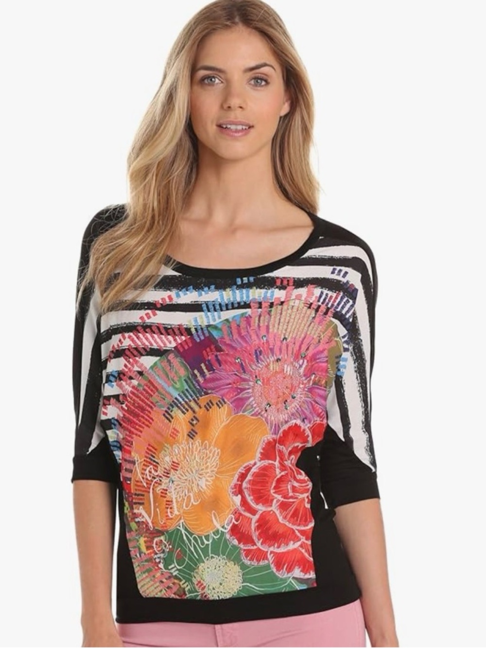 Desigual Mixed-Print Scoop Neck Top